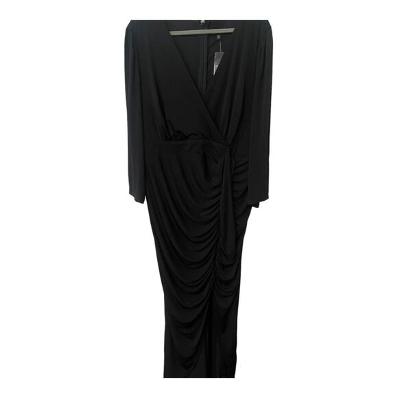 Torrid Studio Knit Hi-Low Maxi Dress Ruched Surplice Neck 3/4 Sleeve Black Sz 20 - Picture 8 of 15